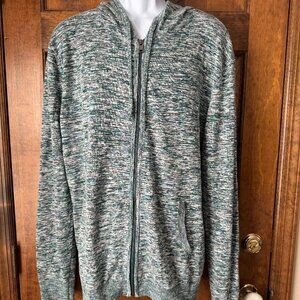 Express Green/Black/White Marl Zip-Up Sweater w/Hood XX-Large